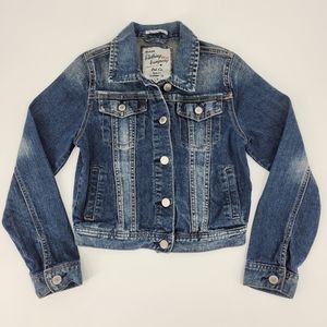 Ruum Blue Denim Jean Jacket Size Small or 7/8 Girls Button Front Classic Trucker
